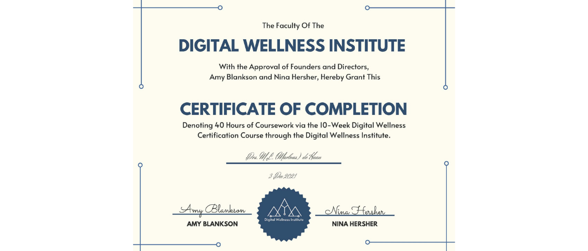 Digital Wellness Institute Certificaat M.L. (Marlous) de Haan